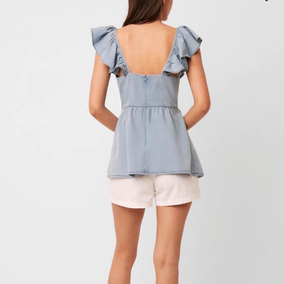 French Connection Sky Blue Ruffle Top - Picture 3 of 7